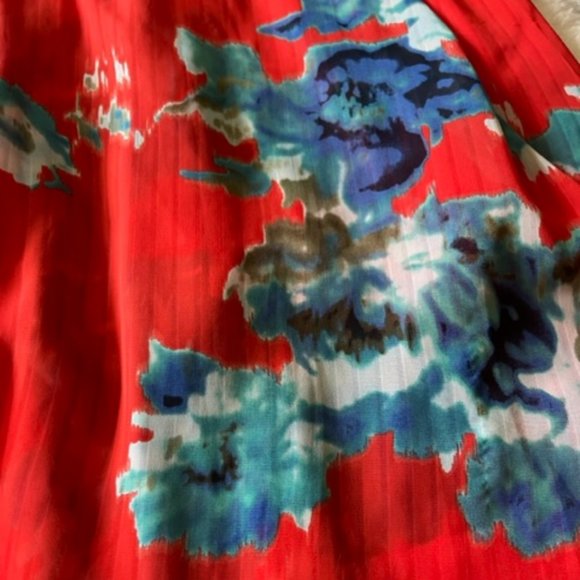 Sienna Sky Red Maxi Flowy Spaghetti Strap Dress with Watercolor Floral Detailing - Picture 3 of 5